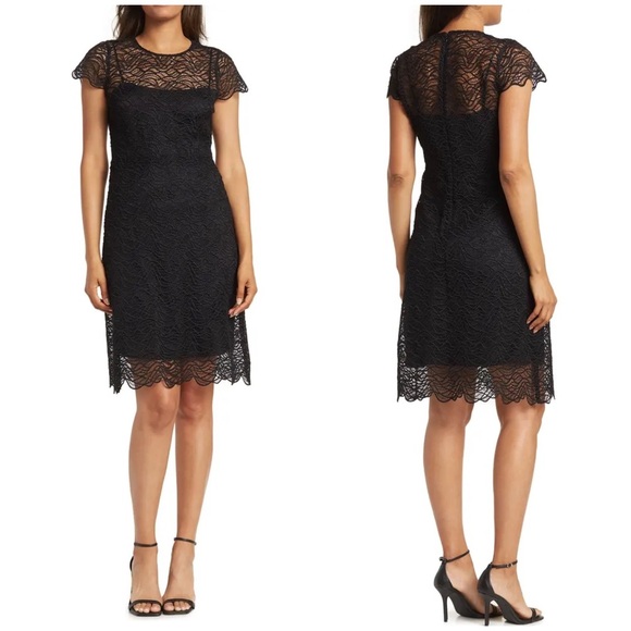 NWT Elie Tahari Lace Elissa Midi Dress 2 black short sleeves - Picture 1 of 15